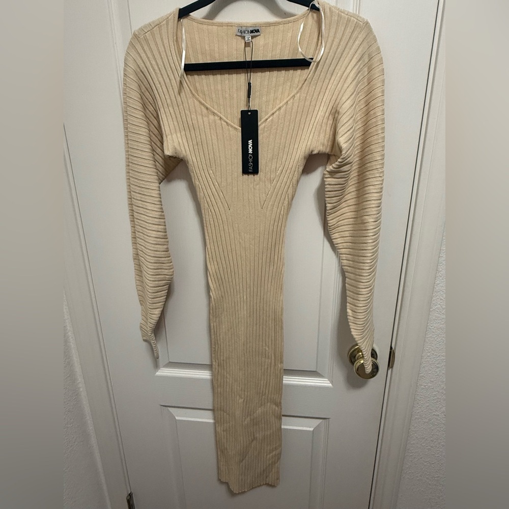 Fashion Nova Cream Long Sleeve Dress - Picture 1 of 4